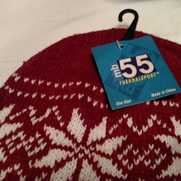 Winter Stocking Cap Hat Red with Snow Flakes - Picture 2 of 4